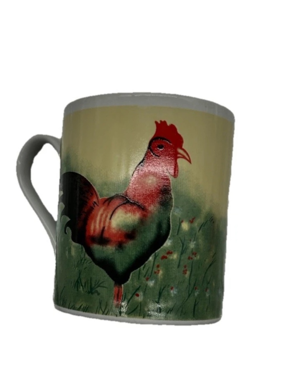 Ceramic Rooster Coffee Mug in Cream and Green